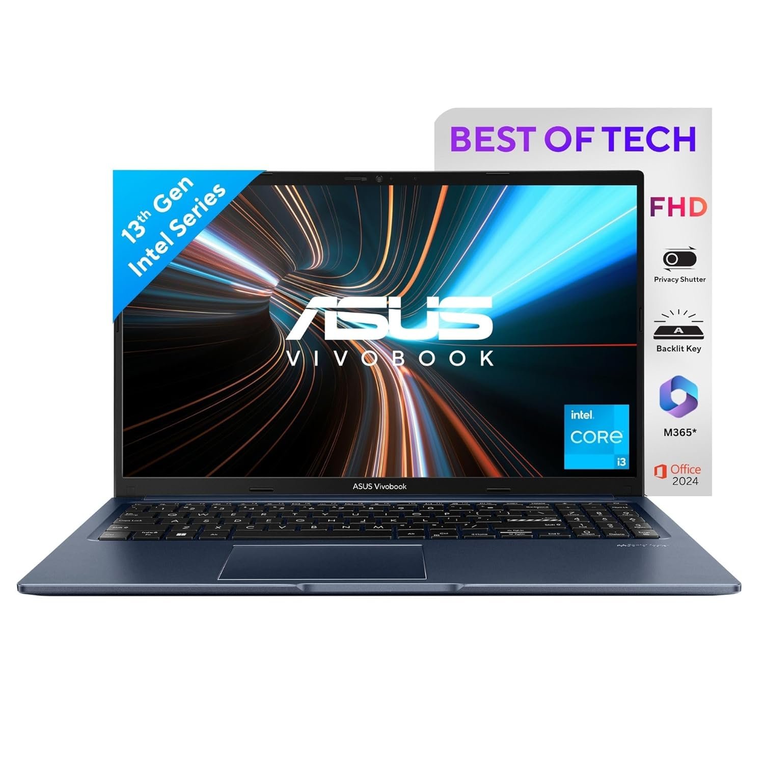 ASUS Vivobook 15, Intel Core i3 13th Gen 1315U, 8GB RAM, 512GB SSD, FHD 15.6", Windows 11, Office Home 2024, Quiet Blue, 1.7Kg, X1504VA-NJ3321WS, Intel UHD iGPU, M365 Basic (1Year)* Laptop