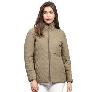 Monte Carlo Women’s Nylon Blend Standard Embroidered Mock Neck Full Sleeve Jacket