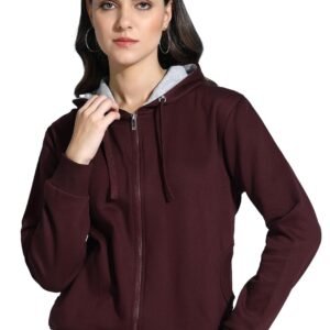 Alan Jones Clothing Women’s Solid Zipper Hooded Sweatshirt | Front Zip, Ribbed Hem, Lined Hood, Casual Winter Wear