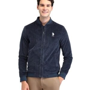 U.S. Polo Assn. Men’s Blue Textured Mock Collar Long Sleeve Casual Polyester Regular Fit Jacket