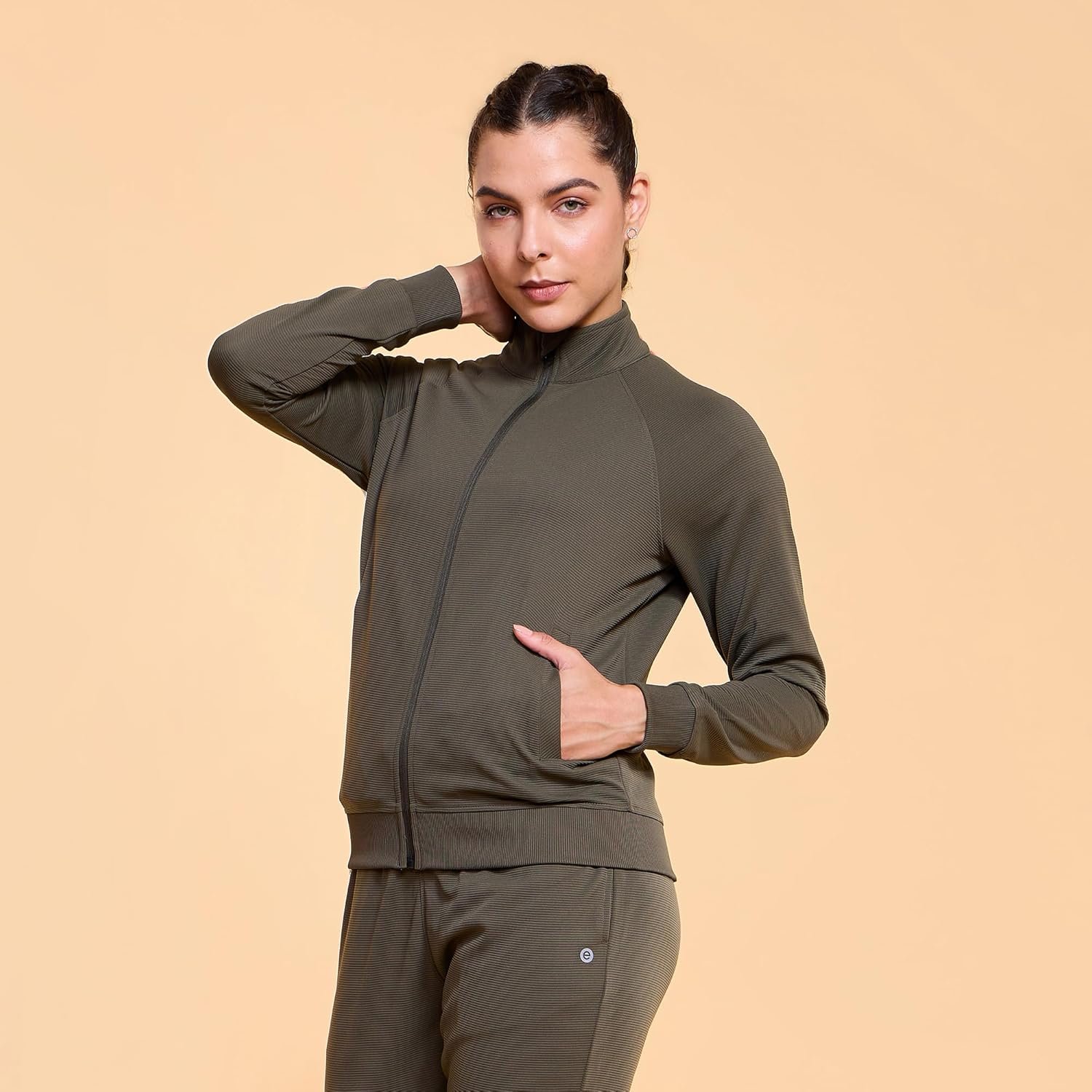 Enamor Full Sleeve High Neck Regular Length Zipper Ottoman Fabric Jacket - Relaxed Fit - A906 - Image 3