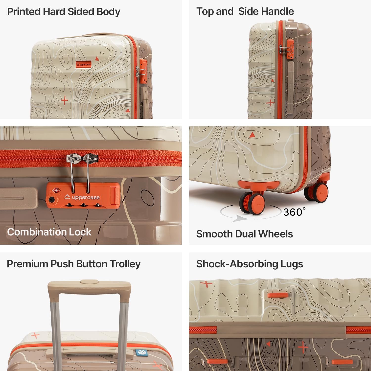 uppercase Topo (Medium) 66 cms Hardsided Check-in Trolley Bag 8 Wheel Sustainable Double Spinner Luggage with TSA Lock & Anti-Theft Zippers Unisex 2000 Days Warranty Dual Tone (Taupe & Beige) - Image 4