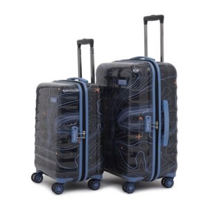 uppercase Polyester Topo Artistic_Skate_Wheel Trolley Bag Set Of 2 (Small,Medium)|SustainableTrolley Bag|Hardshellsided Printed Luggage|8 Wheel Suitcase|Tsa Lock&Anti-Theft Zippers|(Black),H-65.5 cms