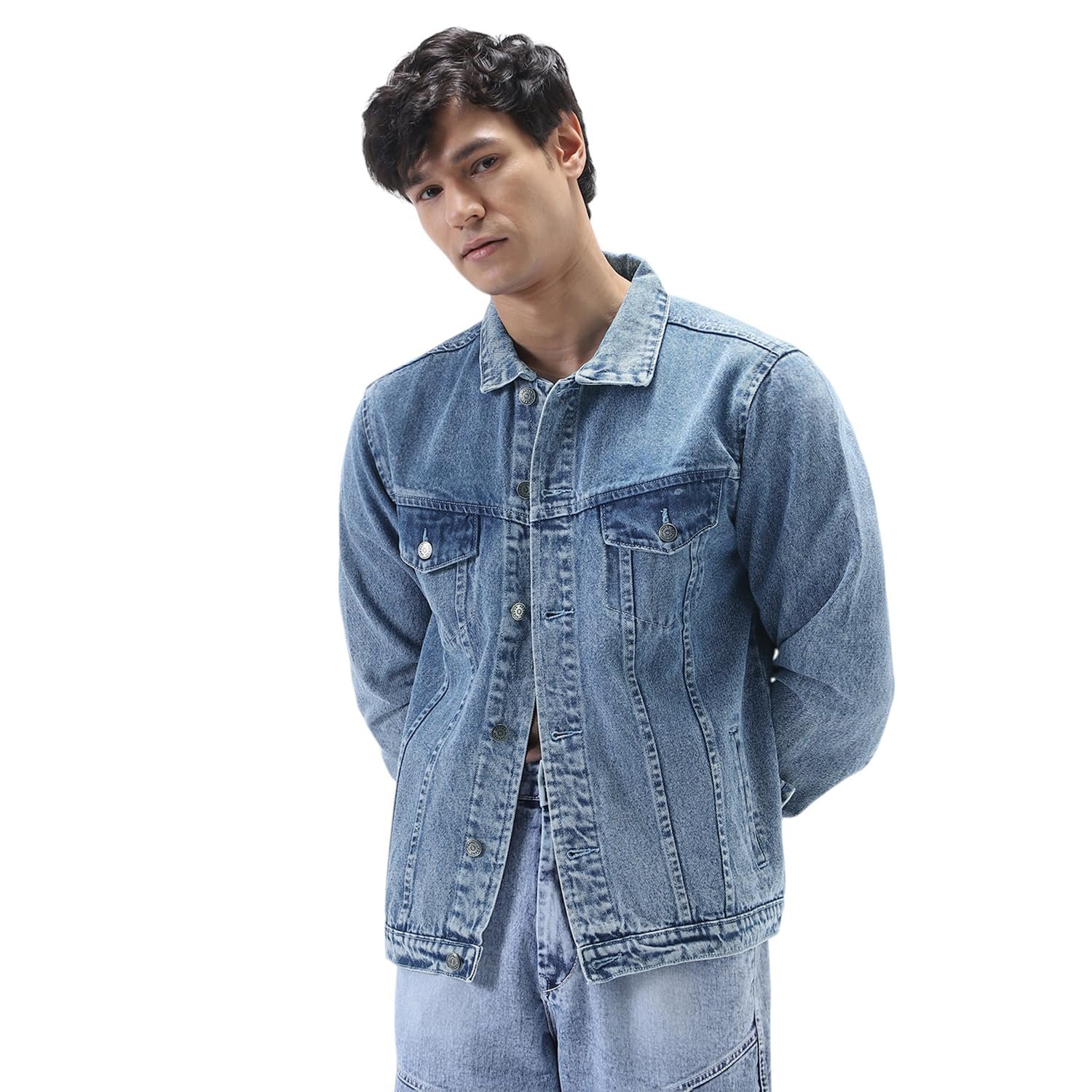 Urbano Fashion Men's Regular Fit Washed Full Sleeve Denim Jacket