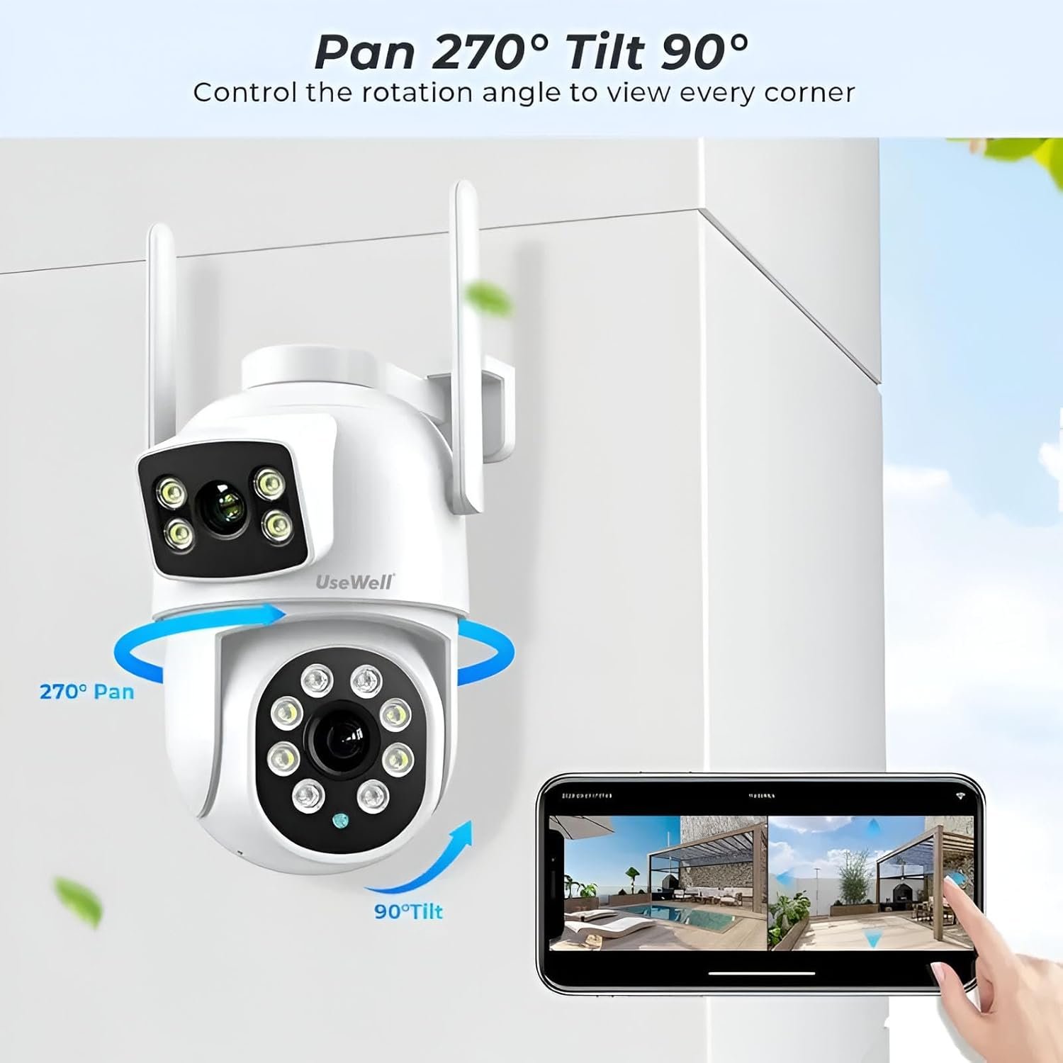 USEWELL 3MP Dual Lens 3MP HD Outdoor WiFi Security Camera | 270° Pan & 90° Tilt View | Full-Color Night Vision | Humanoid Motion Tracking | 2-Way Talk | IP66 Waterproof CCTV Camera - Image 2