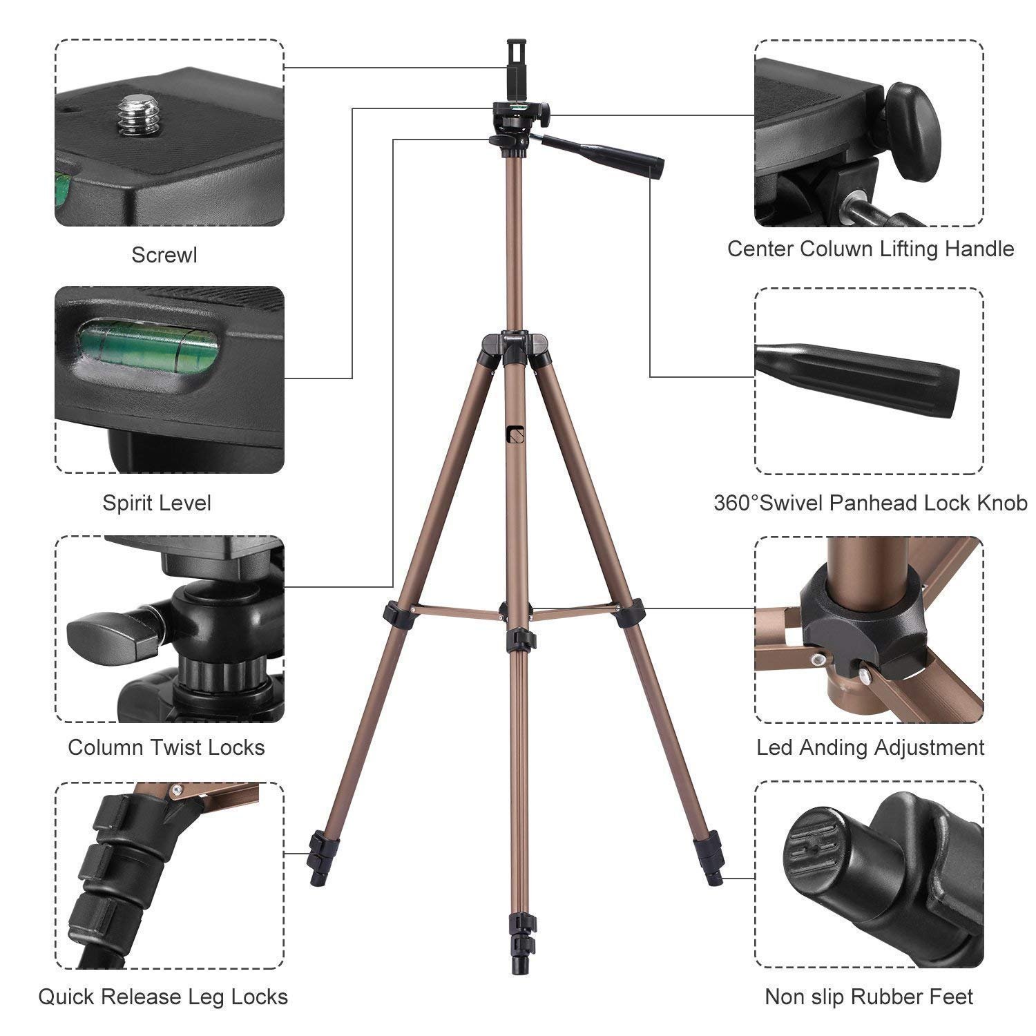 Syvo WT 3130 Aluminum Tripod (133CM), Universal Lightweight Tripod with Mobile Phone Holder Mount & Carry Bag for All Smart Phones, Gopro, Cameras - Image 3