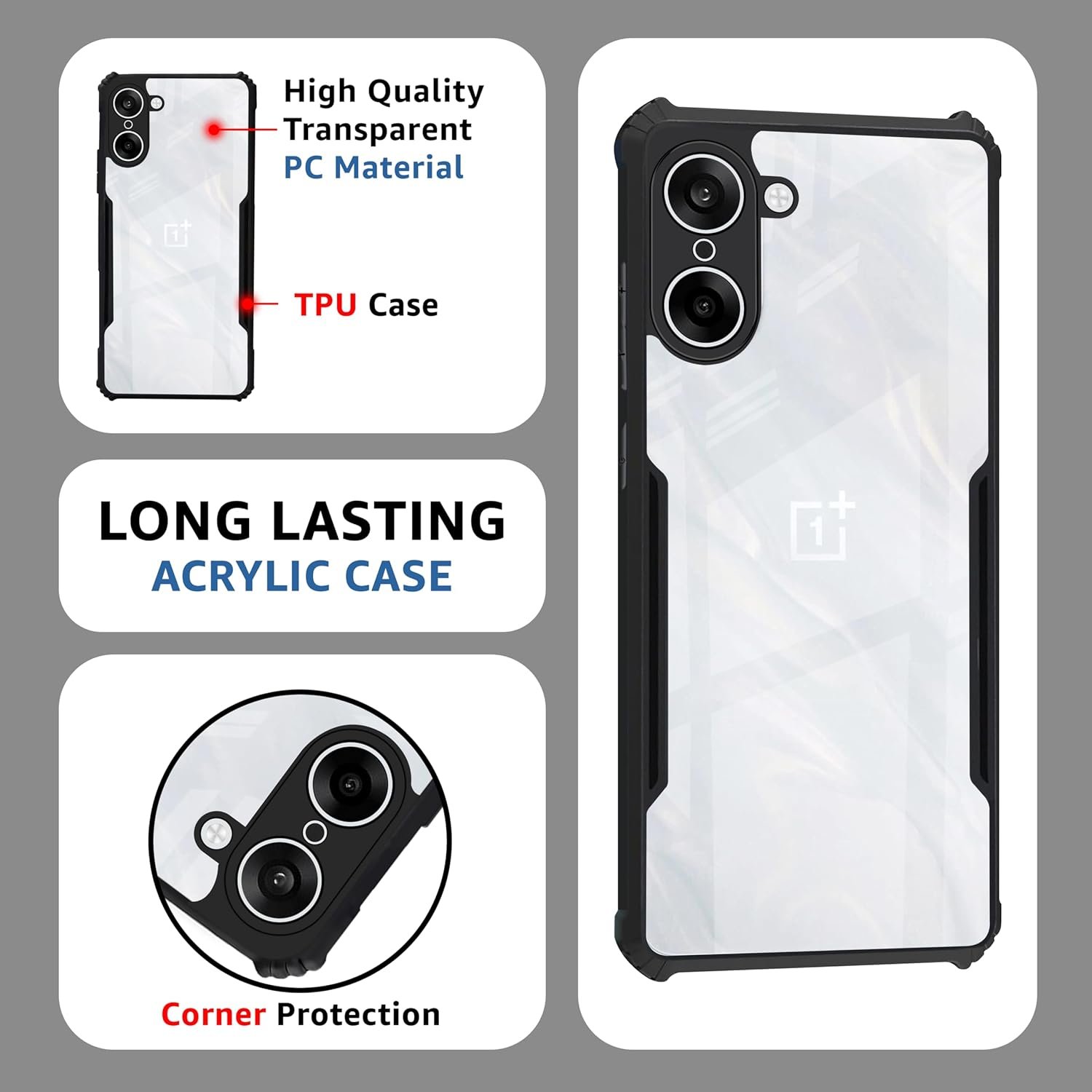 CEDO OnePlus Nord CE5 / CE 5 (5G) Back Case Cover | Camera Protection Shockproof Bumper-Edge | Acrylic Crystal Clear 360 Degree Protection TPU+PC | Transparent Eagle Back Case Cover (Black) - Image 5