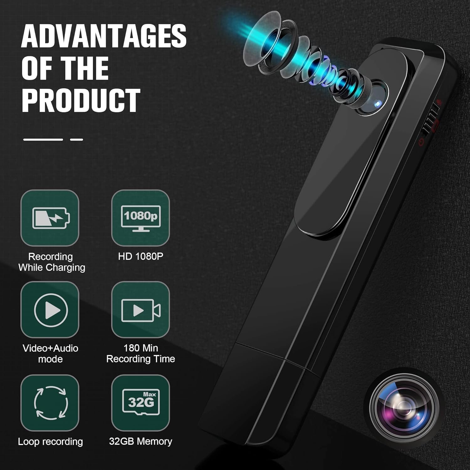 TECHNOVIEW 1080p Pocket Camera Full HD Video Recording with Audio Portable Cam with Free 32Gb Sd Card Included Secret Camera for Home Security, No WiFi Needed Indoor/Outdoor Surveillance Camera - Image 6