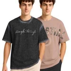 BULLMER Trendy Half Sleeve Oversized Cotton Blend Crew Neck Tshirt for Men – Pack of 2