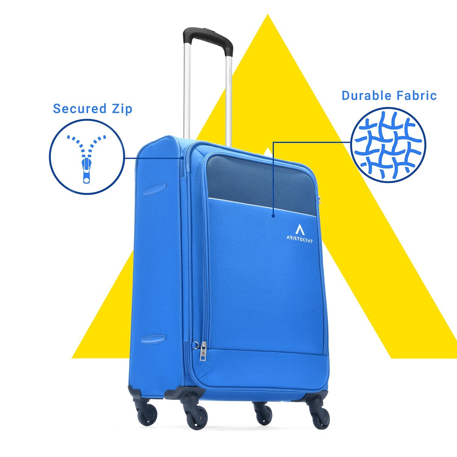 Aristocrat Oasis Plus Medium Size Soft Check in Spinner Luggage (69 Cm)|Spacious Polyester Trolley with 4 Wheels and Combination Lock|Dazzling Blue|Unisex| 5 Year Warranty - Image 4