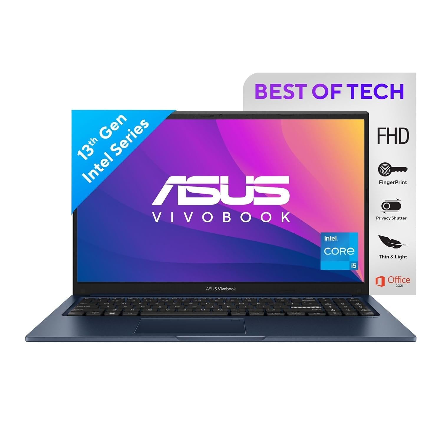 ASUS Vivobook 15,13th Gen,Intel Core i5-1335U,FingerPrint Sensor(Intel Iris Xᵉ iGPU/16GB RAM/512GB SSD/FHD/15.6"/60Hz/Chiclet Keyboard/42WHrs/Windows 11/Office 2021/Quiet Blue/1.70 kg) X1504VA-NJ543WS