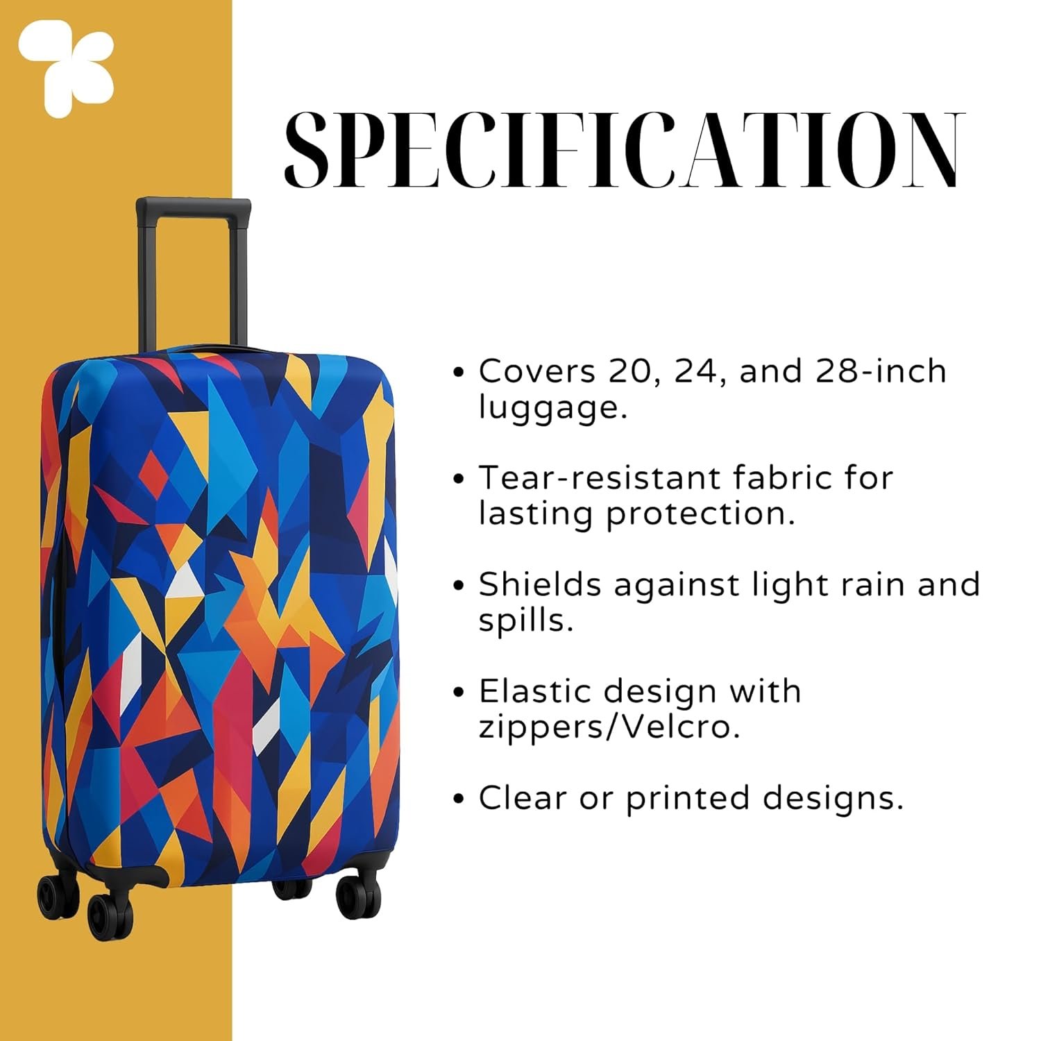 AMPEREUS® Trolley Bag Cover Set of 3 – Stretchless, Waterproof and Polyester Fabric with Multicolour Abstract Print Luggage Cover for Small, Medium & Large Size Suitcase Cover (20, 24 & 28 Inch) - Image 4