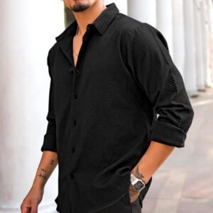 D&B Trends Men’s Full Sleeve Casual Shirt | Premium Textured Solid Shirt | Regular Fit Wrinkle Free Cotton Blend | Stylish Branded Shirt for Office, Party, Wedding