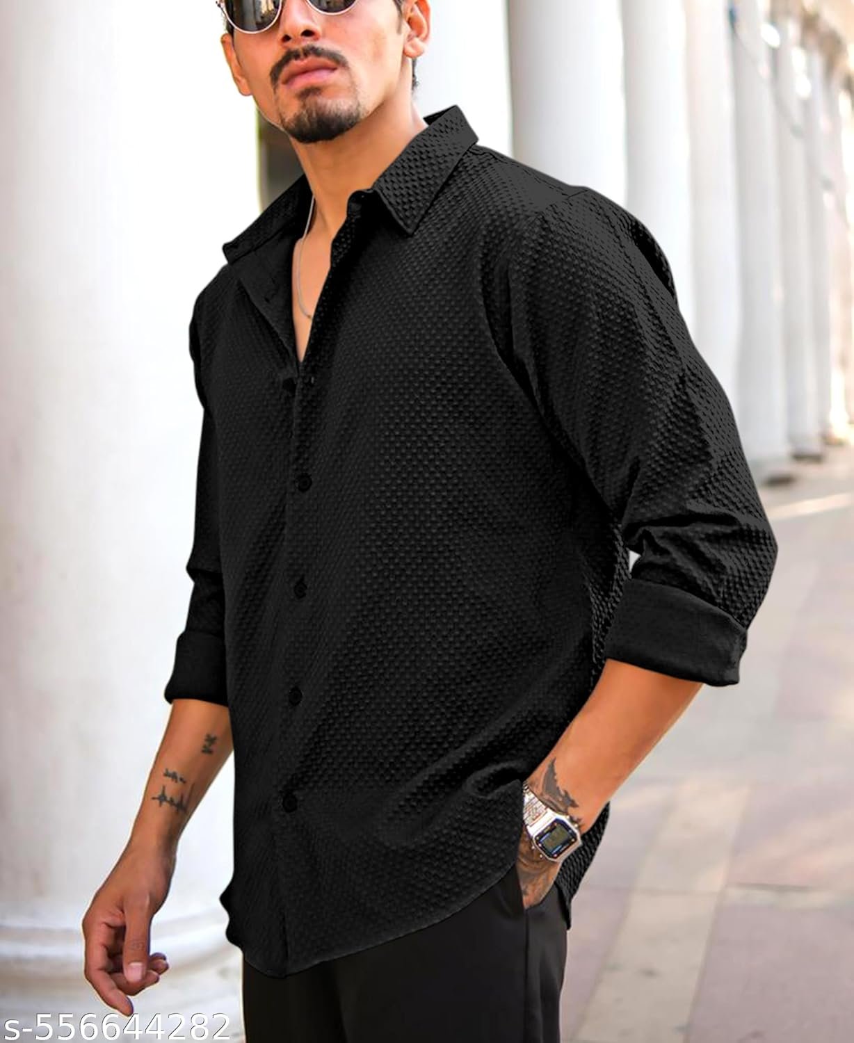 D&B Trends Men’s Full Sleeve Casual Shirt | Premium Textured Solid Shirt | Regular Fit Wrinkle Free Cotton Blend | Stylish Branded Shirt for Office, Party, Wedding