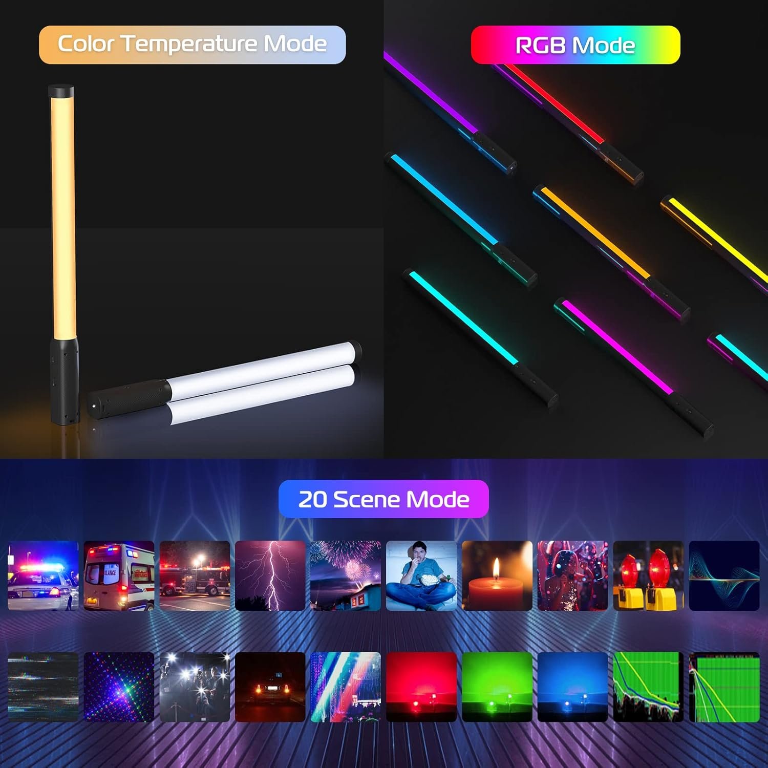 Ulanzi VL119 RGB LED Light Wand, 360°RGB Video Wand Stick for Photography, 2600mAh Built-in Rechargable Cube Light, 2500-9000K Dimmable Camera Light w LCD - Image 4