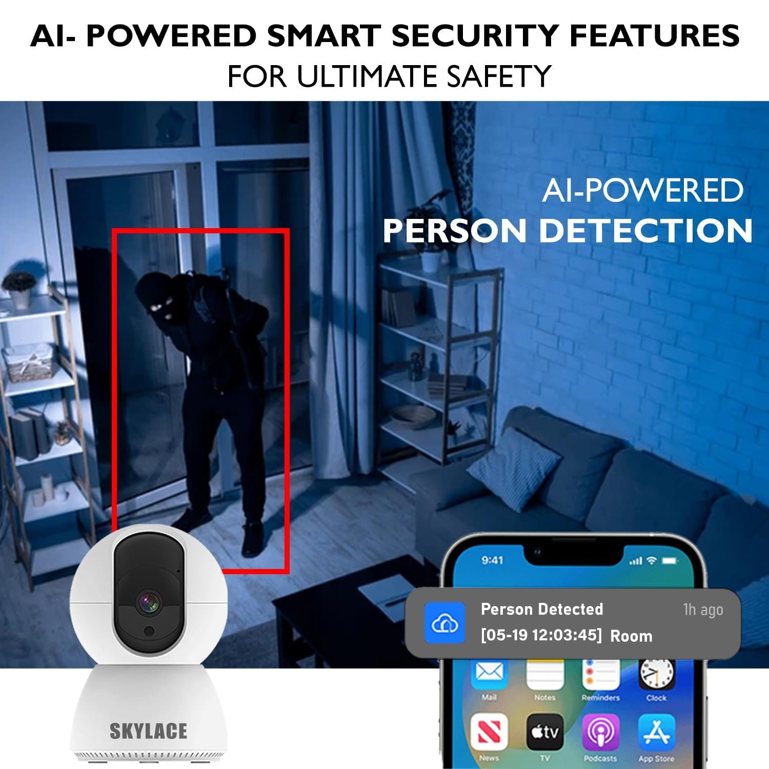 SKYLACE 360° Smart WiFi CCTV Camera | 3MP Full HD | Motion Tracking, Night Vision, Two-Way Audio | Mobile App & Alexa Compatible | Indoor Home Security Camera - Image 3