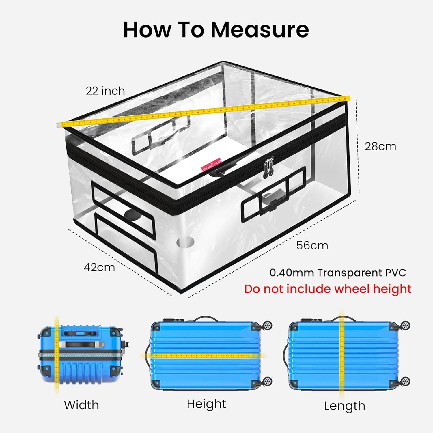 DAFTER 0.40mm Thickness PVC Transparent Luggage Trolley Waterproof Dust proof Suitcase & Trolley Bag Cover with Zipper | Hard Luggage 22 Inches - Suitable for 56cm (Medium Size Suitcase for Any Brand) - Image 2