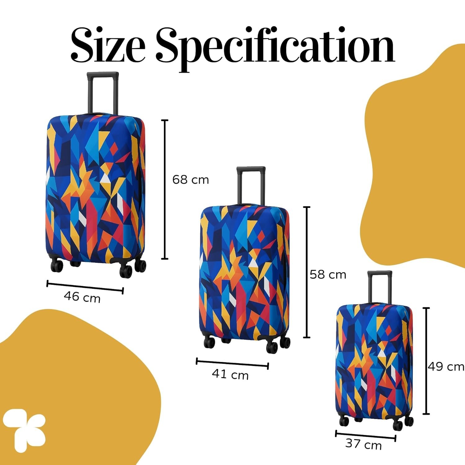 AMPEREUS® Trolley Bag Cover Set of 3 – Stretchless, Waterproof and Polyester Fabric with Multicolour Abstract Print Luggage Cover for Small, Medium & Large Size Suitcase Cover (20, 24 & 28 Inch) - Image 3