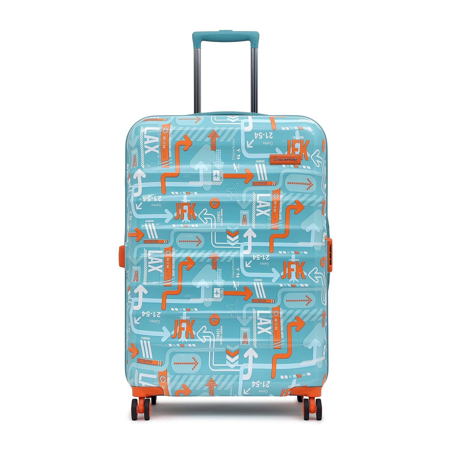 uppercase Jfk Inline Trolley Bag Set Of 2 (Small,Medium)|Hardshellsided Polycarbonate Printed Luggage|Check-In Luggage|Combination Lock|8 Wheel Trolley Bag|Suitcase For Unisex| (Teal Blue),H-75.5 cms - Image 2