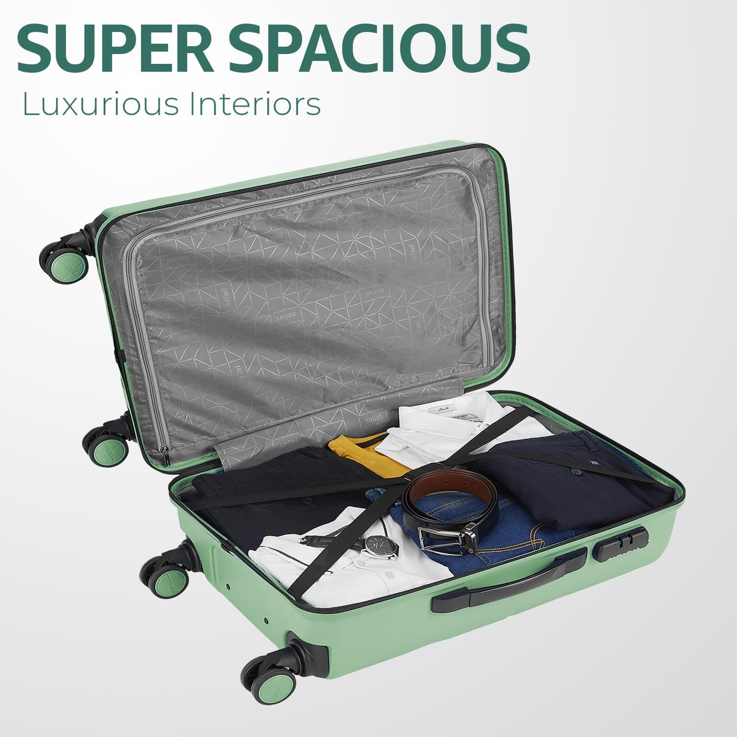 Safari Medium Persia 8 Wheels 65cm Checkin Trolley Bag Hard case Polycarbonate 360 Degree Wheeling System Luggage, Travel Bag, Suitcase for Travel, Trolley Bags for Travel, Jade Green - Image 8