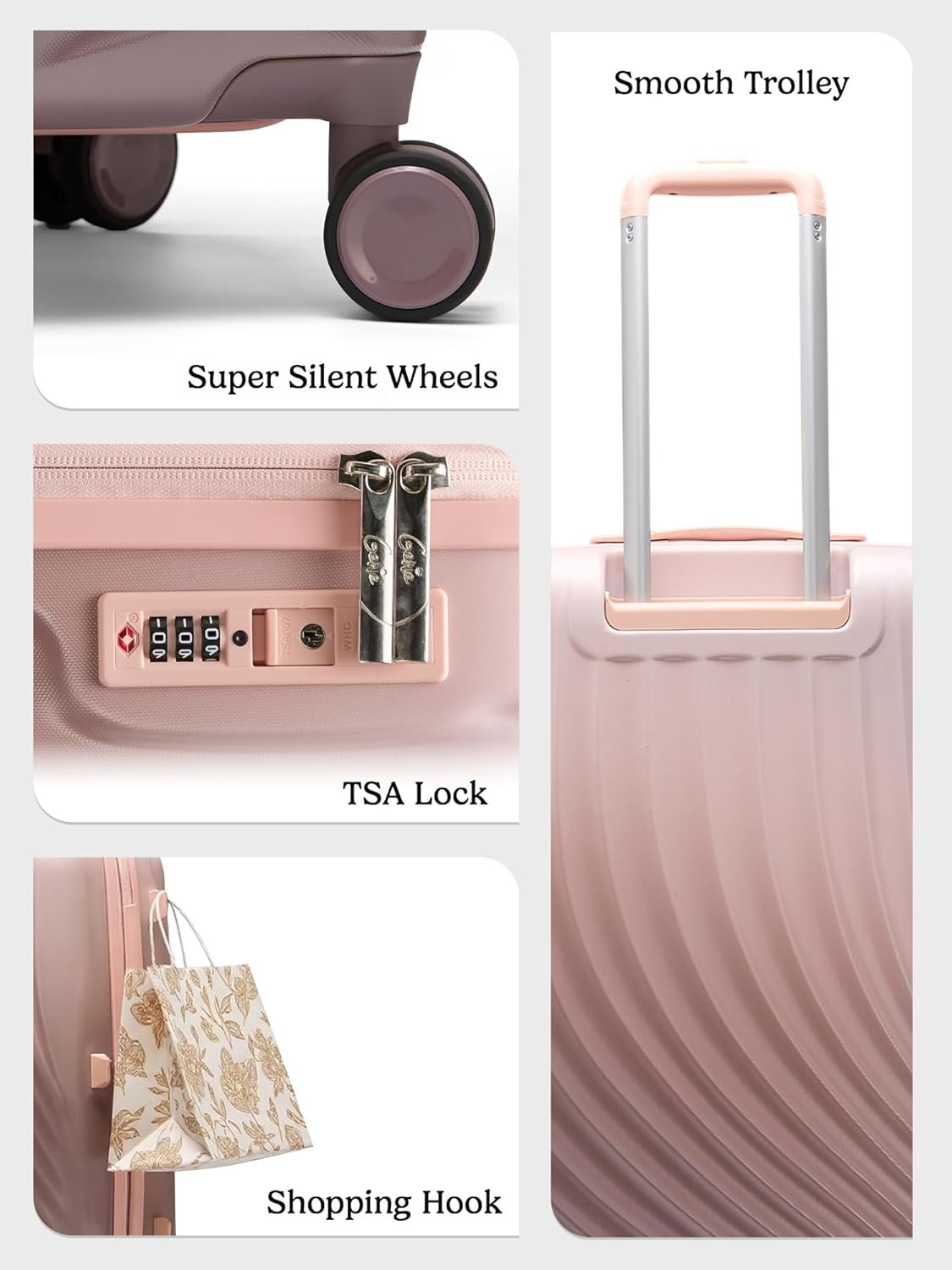 Genie Polycarbonate (Pc) Spinner Scarlett Hard Trolley Bag Luggage with Expander,TSA Lock,4 Wheels,Toiletry Pocket,Shoe Pouch,Packing Cubes & Dual Wheels-Small,Medium & Large Set-Coral Cloud,78 cm - Image 4