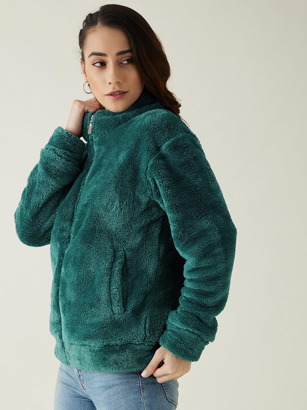 Modeve Women Solid Full Sleeve Fur Standard Length Jacket For Winter - Image 4