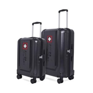 Swiss Military Sapphire Hard Trolley Luggage Combo Set of 2 (Small 55cm & Medium 65cm) PC+ABS, Anti-Theft Zipper with TSA Lock, 360° Wheels, Lightweight Travel, Cabin & Check-in Luggage, Carbon