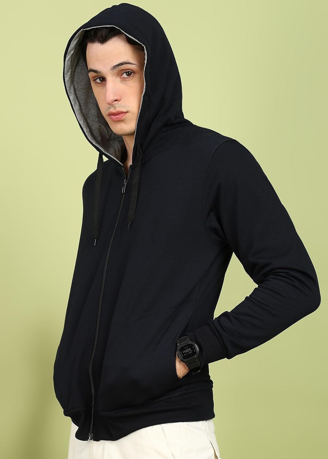 Alan Jones Clothing Men’s Solid Zipper Hooded Sweatshirt | Ribbed Hem, Lined Hood, Side Pockets, Durable Zip | Multiple Colors - Image 5