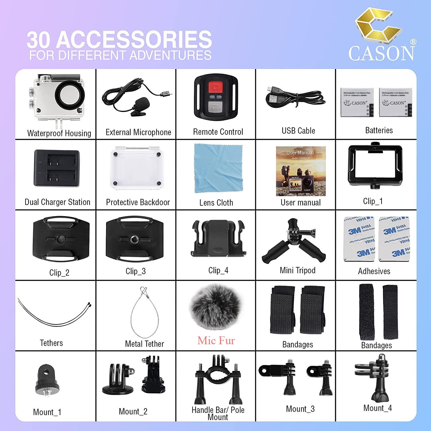 CASON CS6 5k 30Fps Action Camera, 4K Helmet Camera for Bike (Typc C) with EIS+Gyro,Anti Shake for Bike Helmet Camera, Touch Screen, 2 x 1350 mAh Battery and Many Extra Accessories (Black) - Image 6