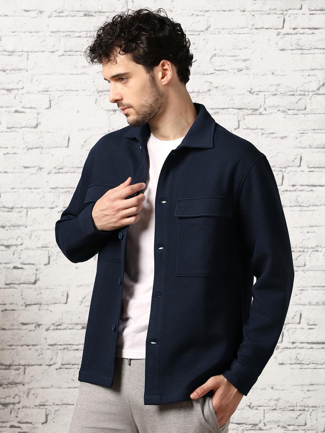 NOBERO Men's Standard Length Oversized Textured Shacket | Quilted | Cotton | Cuffed Sleeves | Winter Jackets | Shackets For Men - Image 2