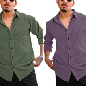 D&B TRENDS Men’s Jio Bubble Slim Fit Cotton Blend Shirt Combo | Full Sleeve Solid Shirts | Wrinkle Resistant | Stylish Formal, Casual, Wedding, Pack of 2