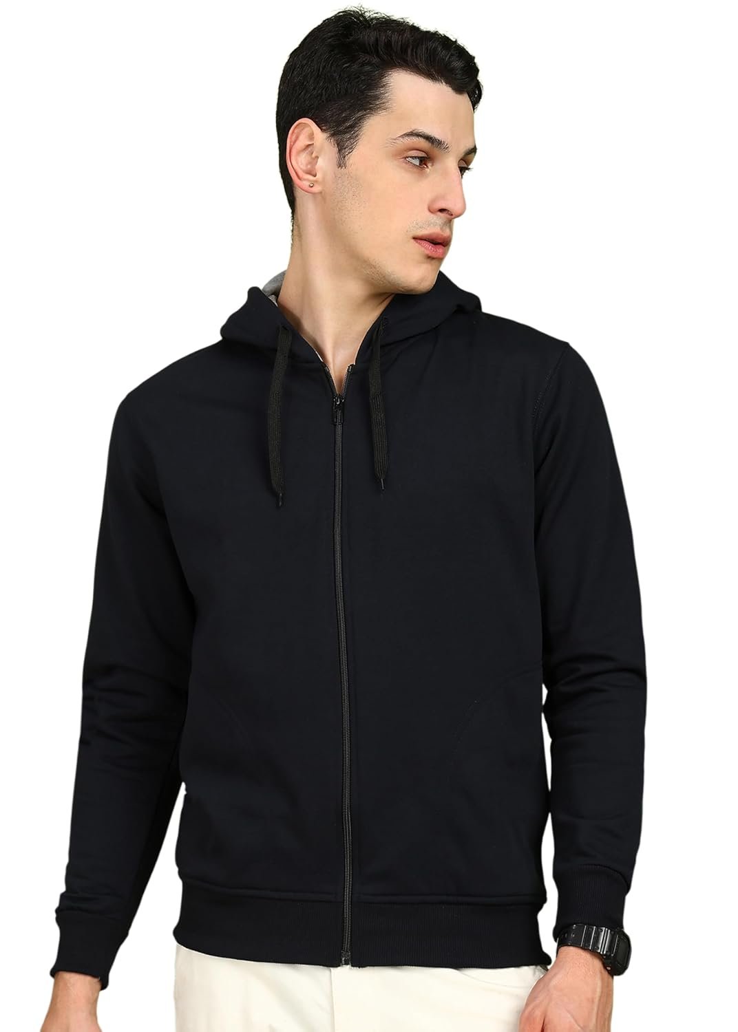 Alan Jones Clothing Men’s Solid Zipper Hooded Sweatshirt | Ribbed Hem, Lined Hood, Side Pockets, Durable Zip | Multiple Colors