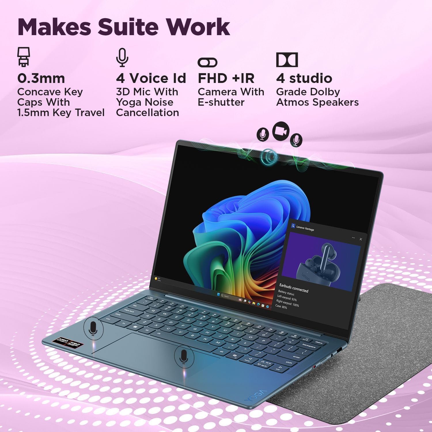 Lenovo Yoga Slim 7 AMD Ryzen AINow 7 350, 83JY005YIN AI Laptop, Copilot+ 32GB RAM/1TB SSD/14"(35.5cm)WUXGA OLED/50 TOPS/Windows 11, Office Home 2024, Backlit Keyboard, 1Yr ADP Free, Teal, 1.19Kg - Image 11