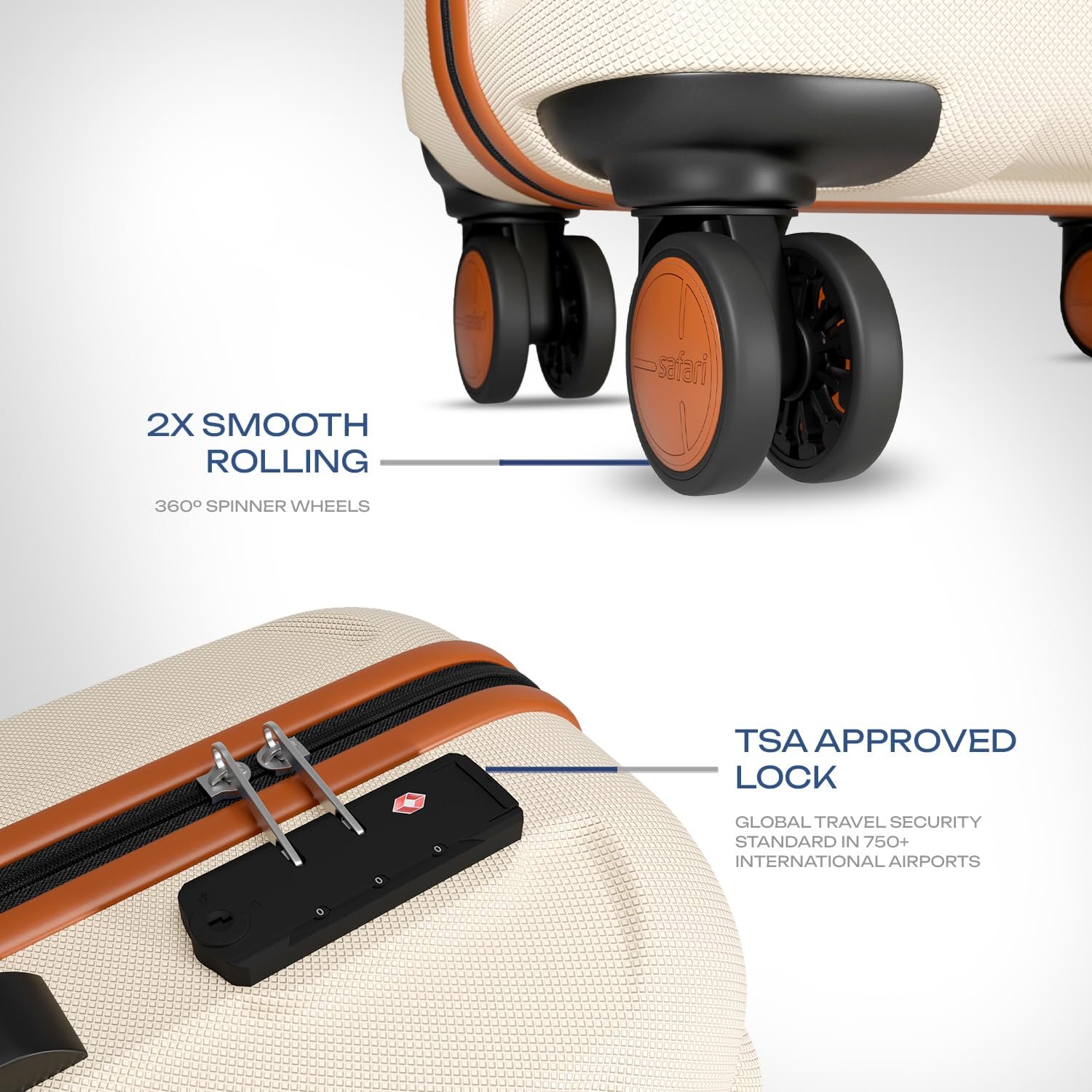 Safari Thorium Royale 8 Wheels 66cm Medium Size Trolley Bag Hard Case Checkin Polycarbonate Luggage, TSA Lock, Wet Pouch Organized Interior, Suitcase for Travel, Trolley Bags for Travel, Vanilla Tan - Image 3