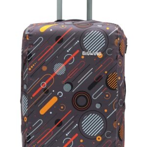 BIGWING Protective Cover in Polyester Fabric with Geometric Print for | Medium Size 24′ inch 65 cm | Hard Luggage Trolley Bag Cover (Fits Only On Fiber – Plastic Trolley Bag) Brown Color