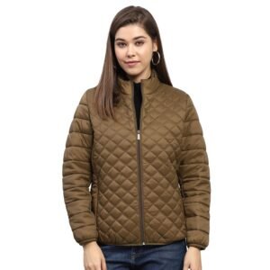 Monte Carlo Women’s Nylon Blend Regular Self Design Mock Neck Full Sleeve Jacket