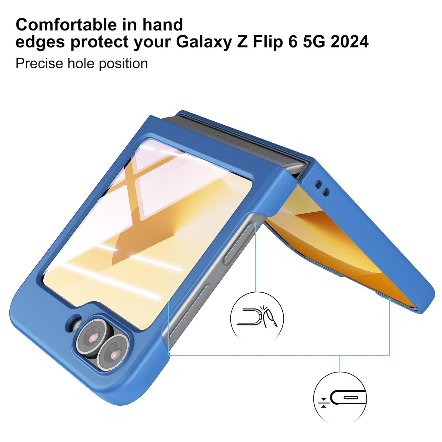 Foluu Slim Fit Case for Samsung Galaxy Z Flip 6, with Front Built-in Screen Protector, Ultra Thin Matte PC Protective Cover for Samsung Galaxy Z Flip6 5G 2024 (Blue) - Image 2