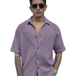 D&B Trends Men’s Half Sleeve Regular Fit Solid Shirt | Cotton Blend Wrinkle Free Fabric | Trendy Bubble Texture Daily,Office, Casual, Under 499