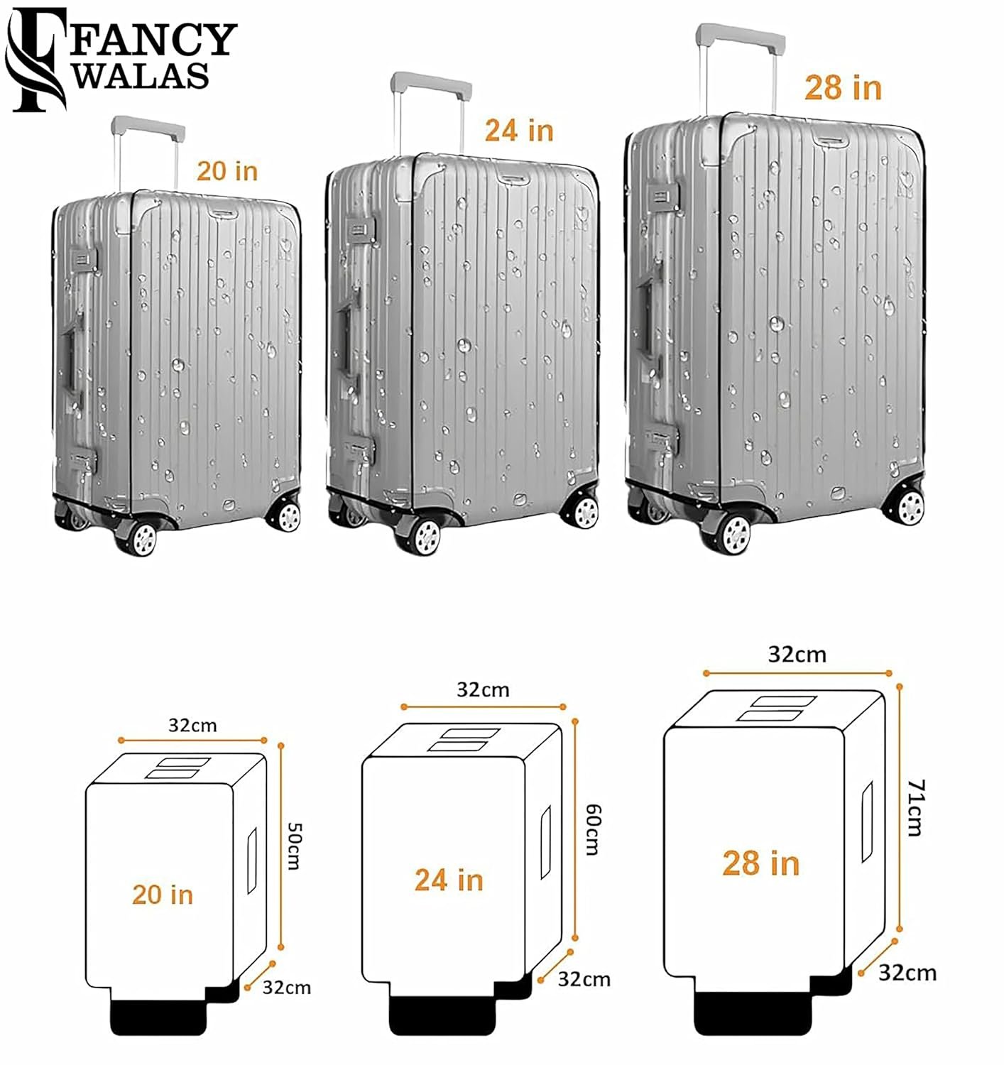20 Inch Trolley Bag Cover/Suitcase Bag Cover/Waterproof Dustproof Luggage Cover for Wheeled Luggage/Zippered Clear PVC Suitcase Covers Protectors (Small, 20 inch, Set of 1) - Image 4