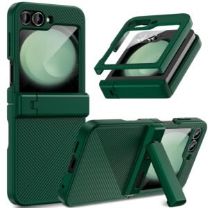 Oneagle for Samsung Galaxy Z Flip 6 Case, Built-in [Front Screen Protector][Invisible Foldable Kickstand][Hinge Protection][Non-Slip] Slim Shockproof Protective Phone Case for Galaxy Z Flip 6 (Green)