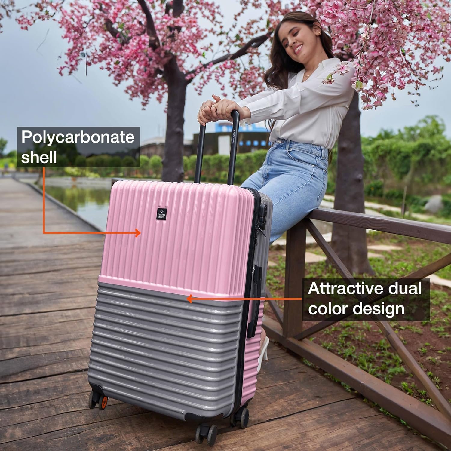 Nasher Miles Istanbul Hard-Sided ABS and PC Check-in Luggage 28 inch | 75cm | 8 Wheels Large Trolley Bag for Travel | Suitcase (Pink Grey) - Image 2