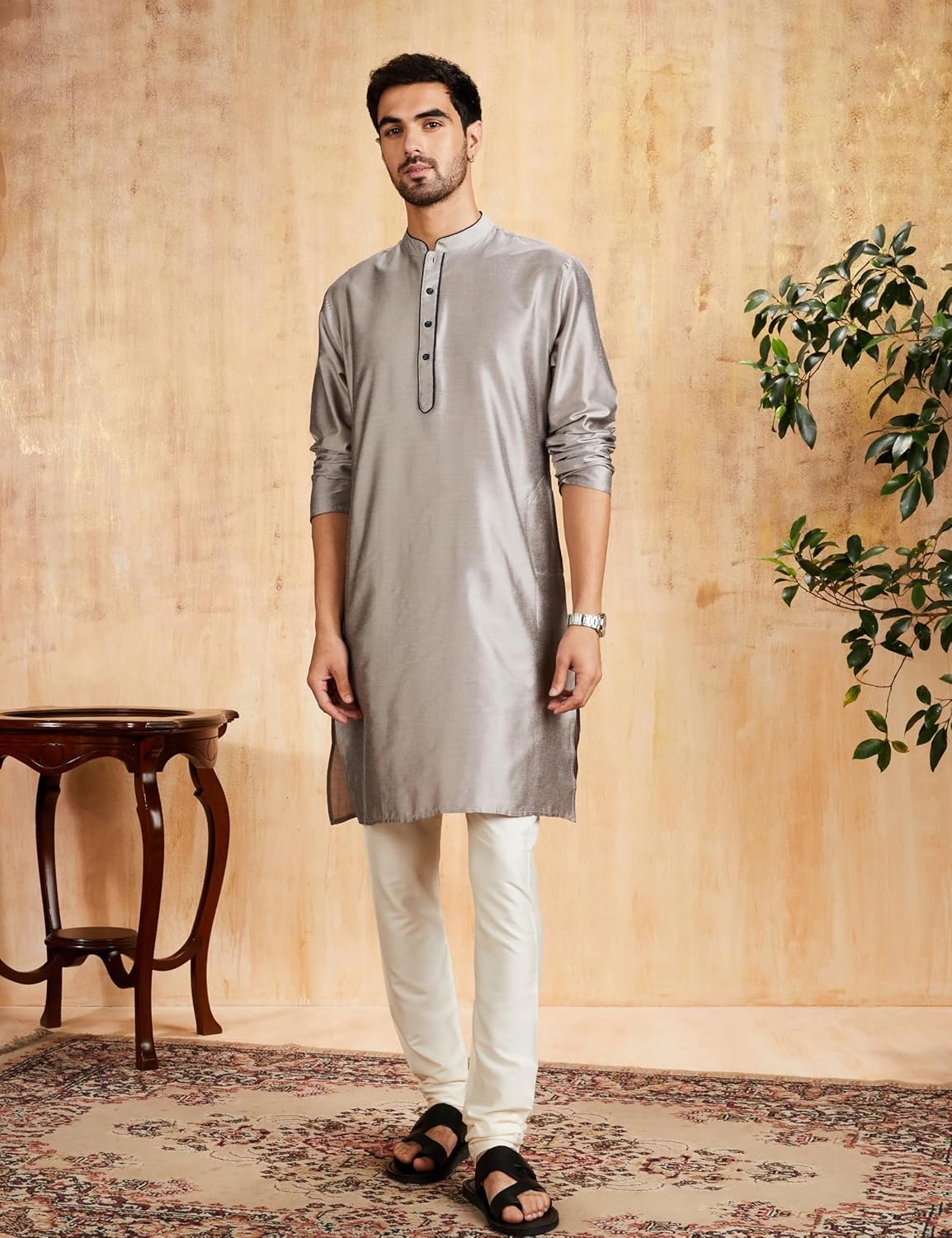 Amazon Brand - Symbol Men's Cotton Blend Solid Kurta & Pyjama Set - Image 3
