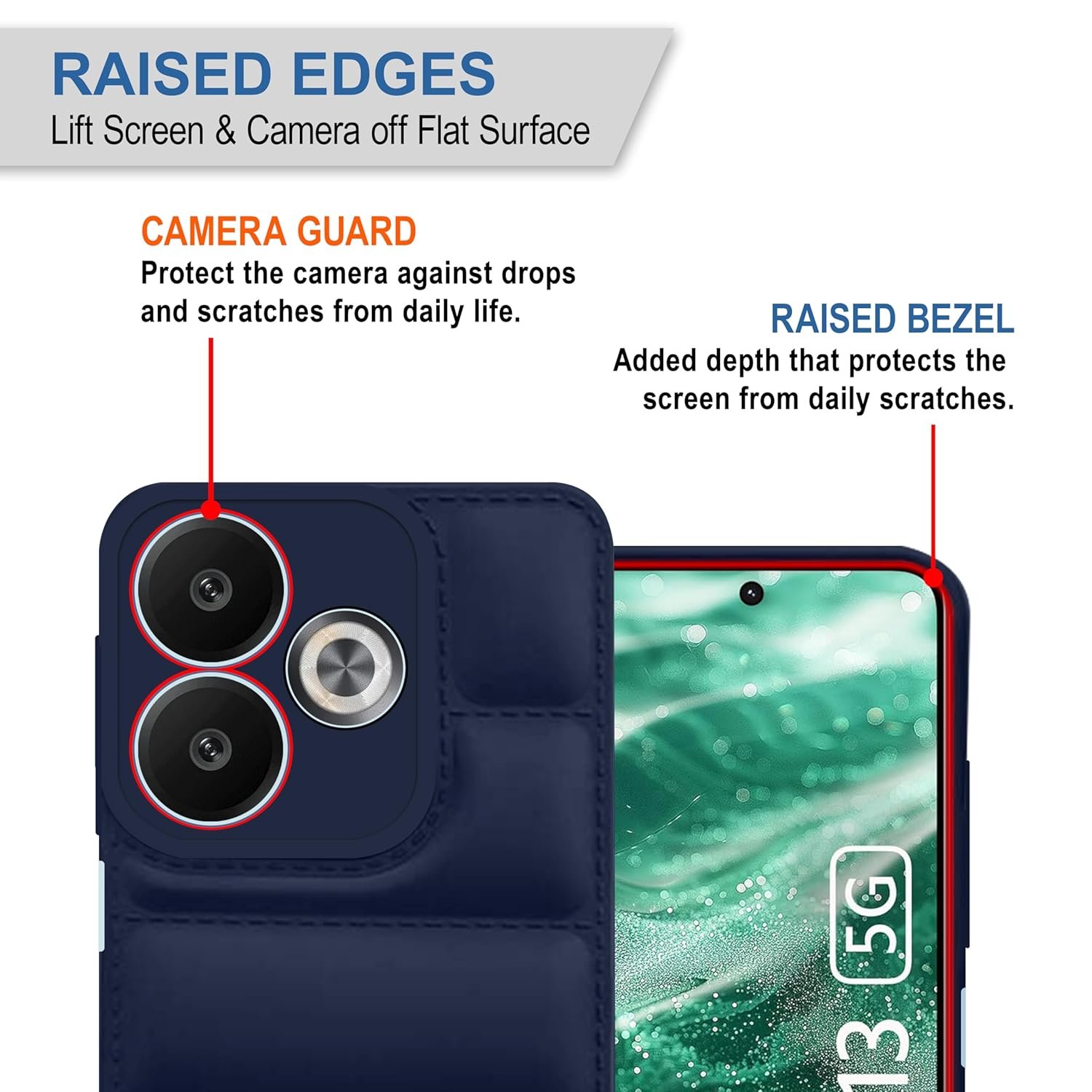 CEDO Redmi 13 (5G) / Redmi 13 Prime Edition/Poco M6 Plus (5G) Back Cover | Camera Bump & 360° Flexible Puff Armor Protection | Matte Soft Silicon Shock Proof Rubberised Back Case Cover (Blue) - Image 2