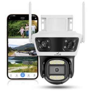 Camate Phoenix Trio 2+2+2MP (4G SIM Based) Triple Lens PTZ Outdoor CCTV Camera | Color Night Vision, Smart Tracking, 2-Way Audio, Weatherproof, 256GB Support