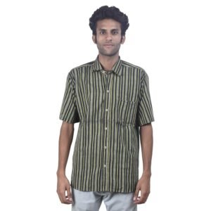 Tribes India Handmade Mens’ Cotton Black Brown Full Length Shirt (1STXMENMP01599-3)