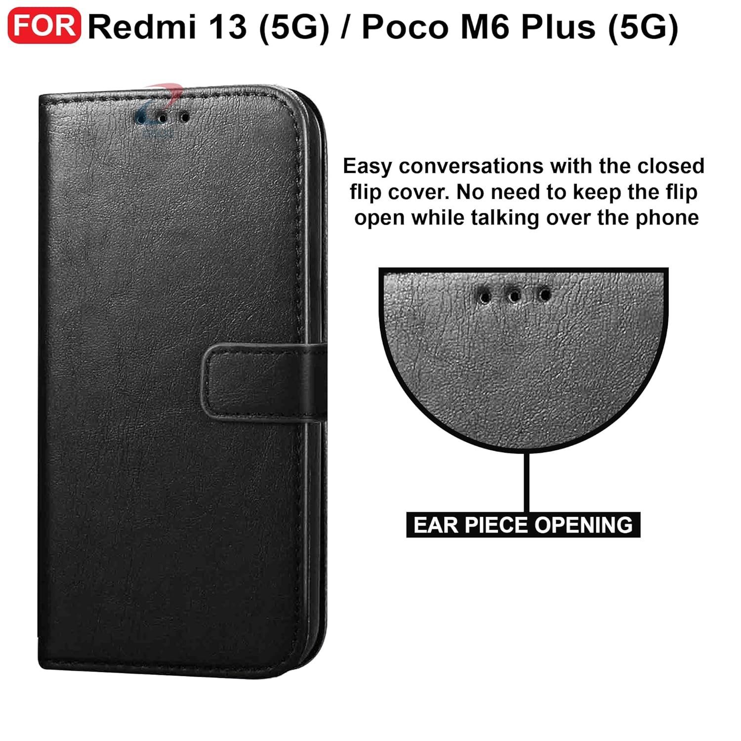 CEDO Redmi 13 (5G) / Redmi 13 Prime Edition/Poco M6 Plus (5G) Flip Cover | Leather Finish | Inside Pockets & Inbuilt Stand | Shockproof Wallet Style Magnetic Closure Back Case Flipcover (Black) - Image 7