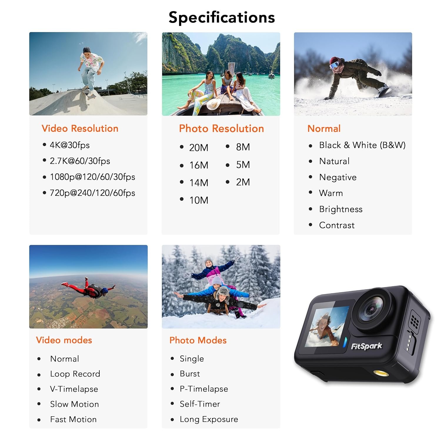 FitSpark Dolphin 1.0 Big 2.20" Full Frame Borderless Display | Real 4K30FPS 20MP Dual Touchscreen WiFi Action Camera | Wireless MIC Support | EIS 3.0 Sony Sensor No.1 Chipset Smart Remote + Full Kit - Image 8