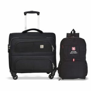 Swiss Military Combo of Laptop Overnighter and Foldable Backpack, Soft Sided Trolley Bag, Cabin Luggage, 3 Dial Lock, 43 cms, 32L, Space Saving Design, Lightweight, 13.2L, Black