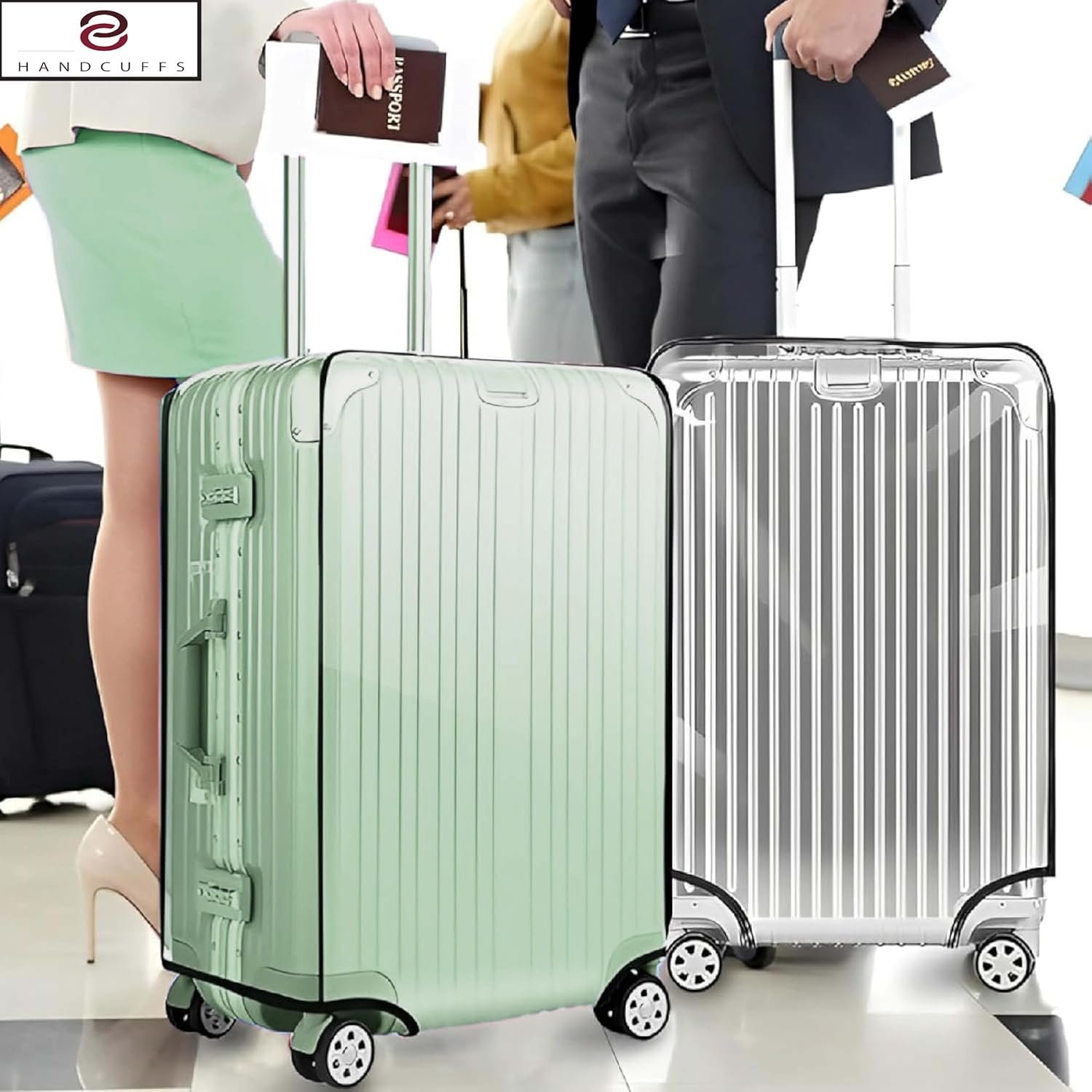 Handcuffs Transparent Luggage Trolley Protective Covers PVC Waterproof Travel Bag Suitcase Cover (20 Inches) (13.8" X 9.1" X 20.9") - Image 5