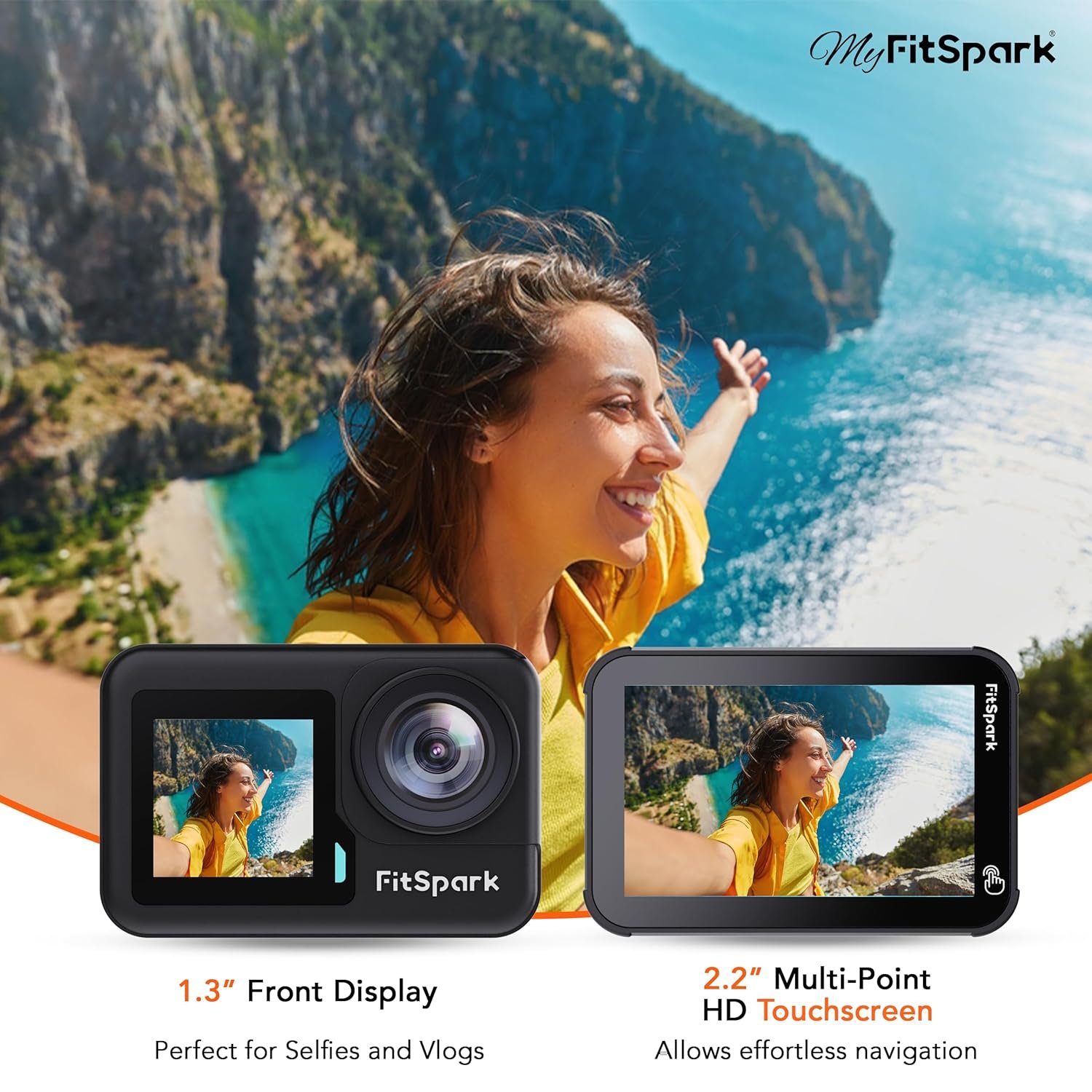 FitSpark Dolphin 1.0 Big 2.20" Full Frame Borderless Display | Real 4K30FPS 20MP Dual Touchscreen WiFi Action Camera | Wireless MIC Support | EIS 3.0 Sony Sensor No.1 Chipset Smart Remote + Full Kit - Image 3